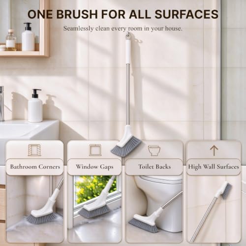 Multifunctional Extendable Long Handle Floor Scrub Brush，Curved Brush Head