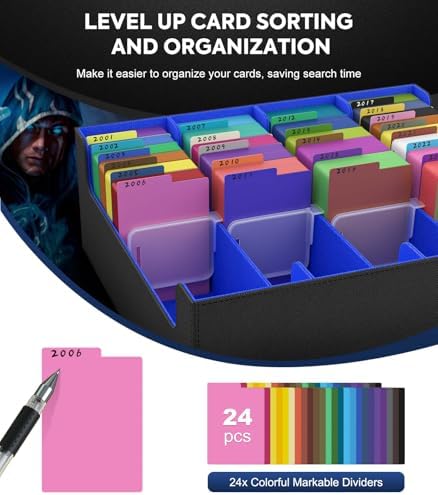 Trading Card Storage Box for MTG, 3000+ Card Organizer, Black Blue