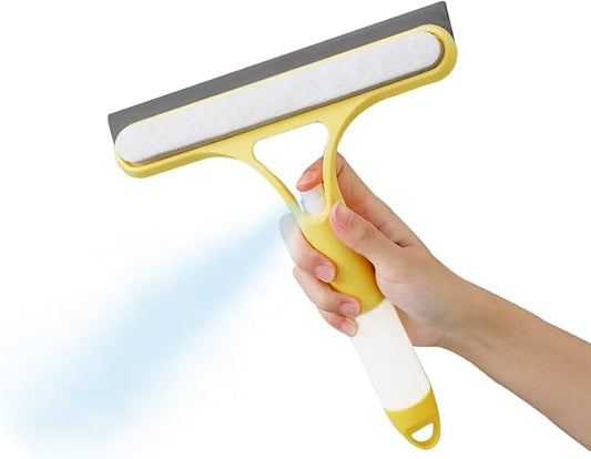 3 in 1 Window Cleaning Scraper, Window Squeegee with Sprayer, Window Cleaning Scraper for Windows, Walls, Car Windshields, Bathrooms, Kitchens, All-Purpose Window Cleaner Tool (Yellow)