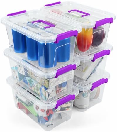 Storage Bins with Lids,7Qt Clear Stackable Storage Containers With Lids Buckle Latches.Perfect for LEGO, Crafts, Office Supplies, and Dorm Room Organization,6-Pack (Clear)