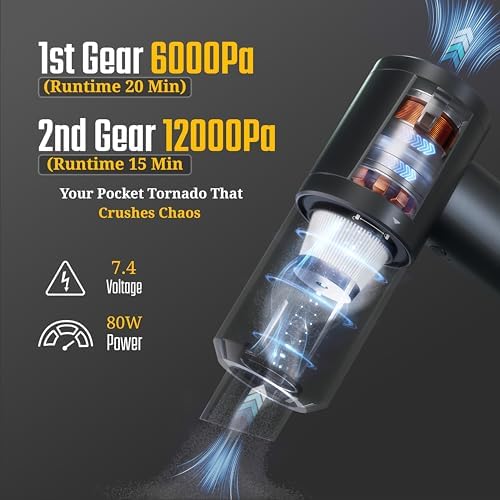 Car Vacuum Portable Cordless, 12000Pa Mini Vacuum, Blower & Inflator