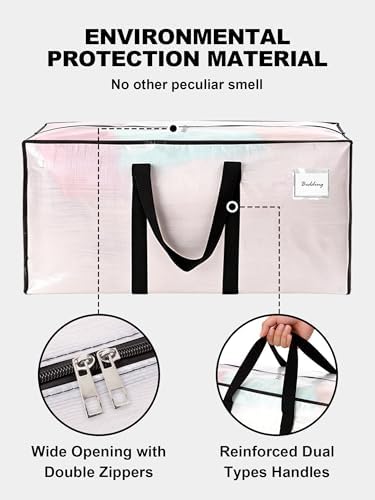 Supports 200lbs Heavy Duty Moving Bags - Strong Zipper & Wrap-Around Handles - Water-Resistant Storage Totes, Durable Alternative to Moving Boxes - 12 Pack - Semi-Transparent