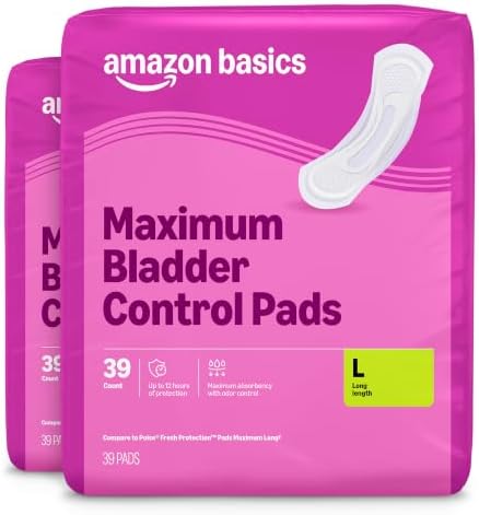 Incontinence Pads for Women, Postpartum, Long, Maximum Absorbency, Bladder Control, Unscented, 78 Count (2 Packs of 39), Packaging May Vary