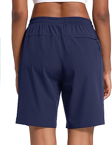 Women's Hiking Shorts Lightweight Quick Dry 8" Golf Shorts Water Resistant with 3 Zipper Pockets