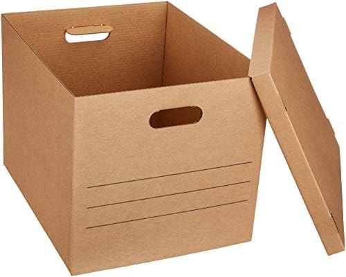 Moving and Storage Boxes with Handles and Lift-Off Lids, Medium, 19" x 14.5" x 15.5", Brown, 10-Pack