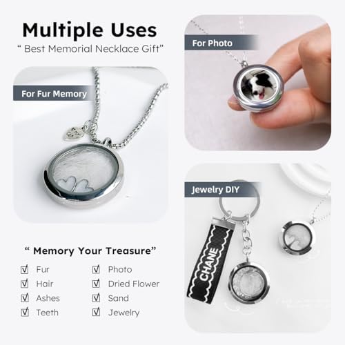 Dog Fur Hair Keepsake Necklace, Ashes Memory Urn with Charm, Glass Circle Memorial Pendant Necklace, Pet Cremation Memorial Jewelry for Women Men, Vial Necklace for Ashes