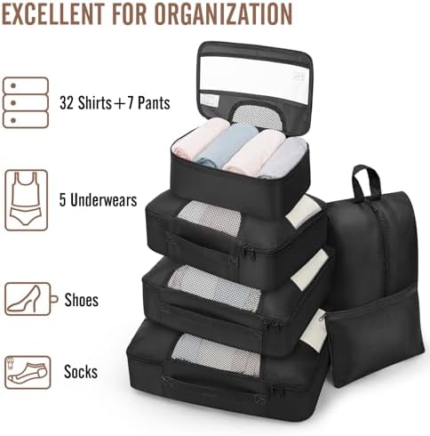 10 Set/8 Set Packing Cubes for Travel Essentials,Anti-Wrinkle Buckled Suitcase Organizer for Shoe & Toiletry Bag,Carry On Luggage Bag for Airplane & College Dorm Room Accessories,Women Men Gifts