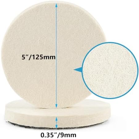 5 Pcs 5" Wool Felt Polishing Pads, Flocking Hook & Loop Back