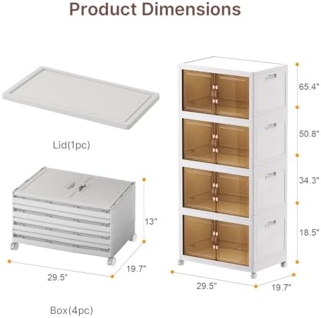 720QT Stackable Storage Bins with Lid, Foldable Storage Cabinet