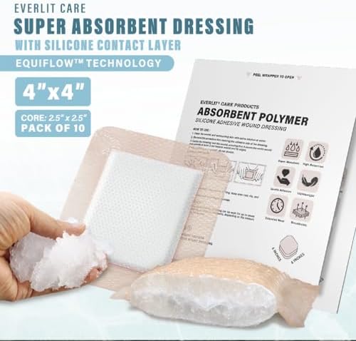 Super Absorbent Polymer Wound Dressing | Silicone Self-Adhesive Bandages with Ultrasorb Matrix for High Retention | 4" x 4" Sterile Adhesive Dressings Pack of 10