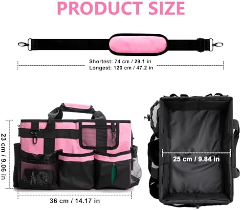 Large Wearable Cleaning Caddy Bag, Pink Tool Bag with Adjustable Shoulder Straps & Divider, 14 inch Cleaning Supplies Organizer for Housekeepers & Cleaners