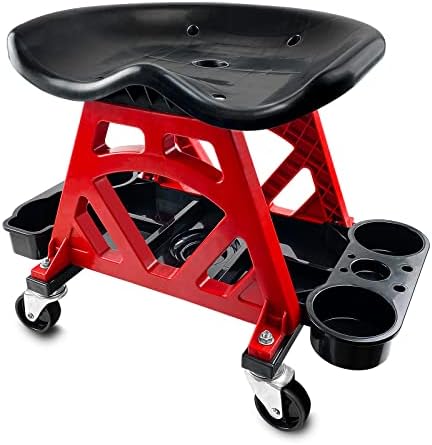 Durable Mechanic Stool Chair with Wheels, Heavy Duty Garage Shop Stool On Wheels, Rolling Stool Car Detailing Creeper Seat with Tool Tray for Workshop, Auto Repair Shop and Home
