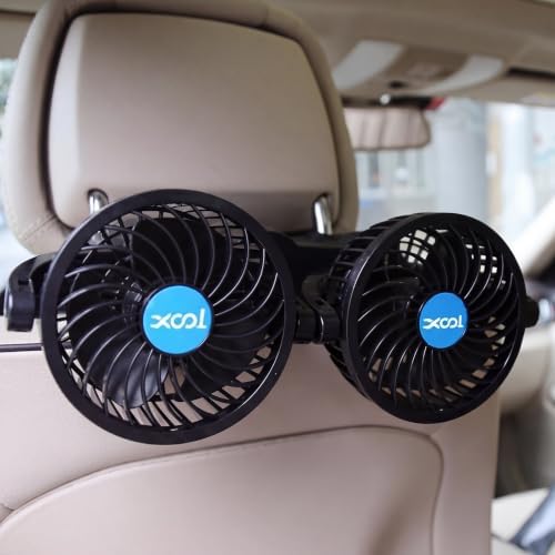 Electric Car Fans for Rear Seat Passenger Portable Fans Headrest 360 Degree Rotatable Backseat Car Fan 12V Cooling Air Fan with Stepless Speed Regulation for Vehicles, SUV, RV