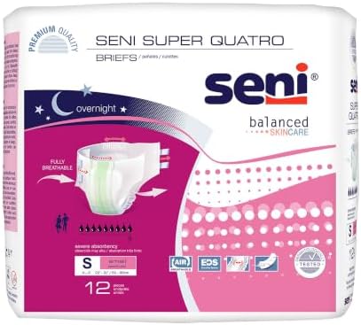 Super Quatro Unisex Adult Incontinence Briefs with, 22-31 in, 12 ct