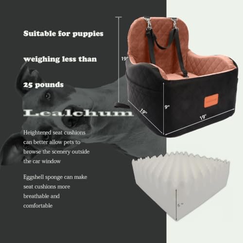 Dog Booster Car Seat for S/M Dogs Up to 35lbs,Soft 6in Elevated Cushion,Fits in Front/Back Seat,Fully Detachable and Washable,2 Storage Pockets & 3 Straps,Easy to Install (Black/Brown,Medium)