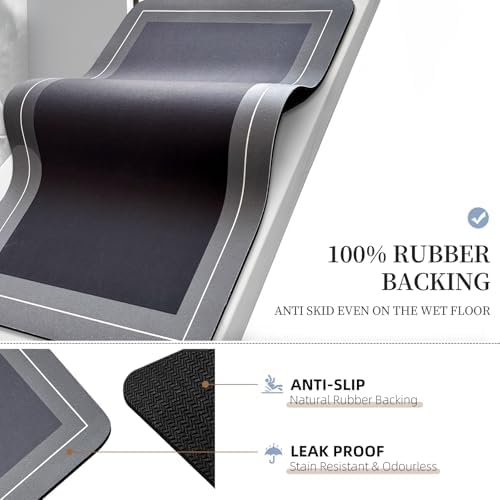 Diatomaceous Earth Bath Mat Super Absorbent Quick Dry Thin Bath Mats Non Slip Washable Rubber Backing Bath Rug Bathroom Floor Mats for Sink Bathtub Beside Shower Entrance Dark Grey 19.6"x31.5"