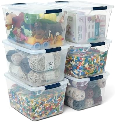 Cleverstore Clear 32 Qt, 6 Pack Stackable Plastic Storage Bins with Lids, Great for Closet and Laundry Storage, Organizing in the Home