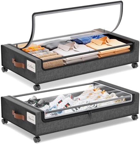 Under Bed Storage with Wheels, 2 Pack Under Bed Storage Containers, Rolling Under Bed Shoe Storage Organizer, 30.71 x 16.93 x 6.69 in
