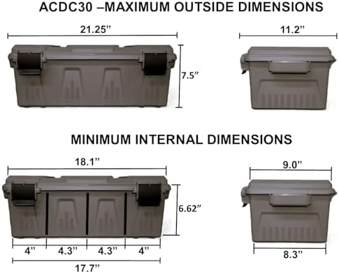 ACDC30 Divided Ammo Crate Box, Made in USA, Lockable Ammo Storage Box