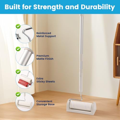 Extra Sticky Long Handle Lint Roller for Pet Hair, Floor