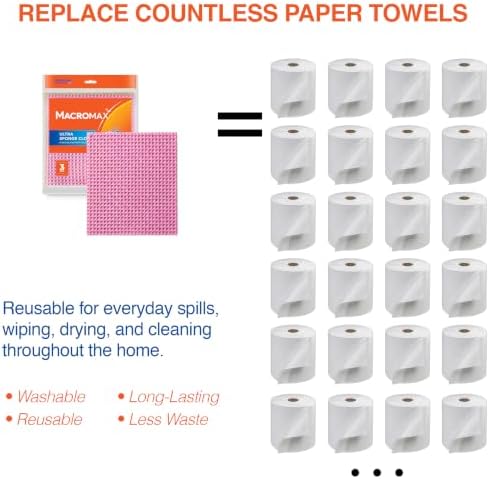 Macromax 7"x7.9" Sponge Cloths 12 Pack, Absorbent Kitchen