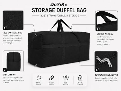 Extra Large Canvas Storage Duffle Bag, Duffel Bag for Travel Black 130L