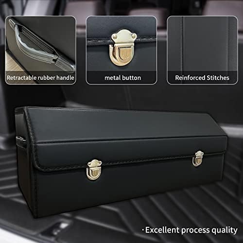 Car Trunk Organizer with Lid,Foldable Faux Leather Cargo Storage Box,3 Compartments,Collapsible Multi-Functional for SUV,Sedan,Vehicle Trunk
