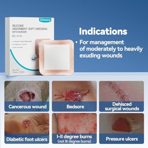 Silicone Super Absorbent Wound Dressings - Gentle Adhesive Bandages with Ultrasorb Polymer,Heavy Exudate Wound Care Pads 6"X 6" 10 Packs