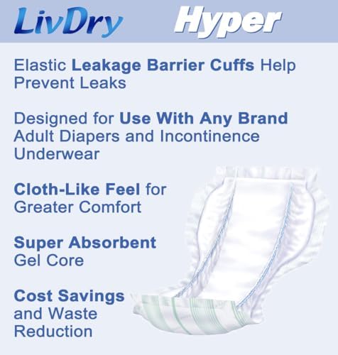 High Absorbency Pad Insert for Incontinence Briefs and Adult Diaper Booster, Women and Men, Hyper 1600 (30 Count)