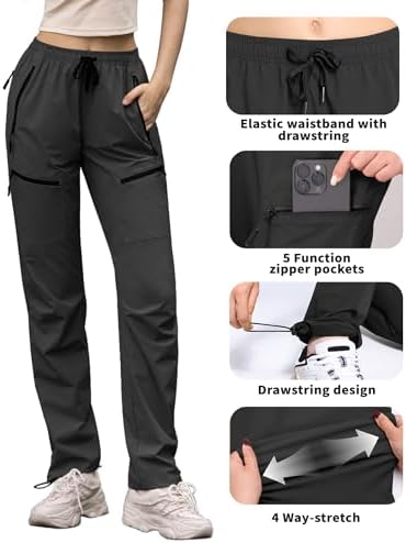 Womens Hiking Pants Quick Dry Tall Insteam 29"/32"/34"/36" Water Resistant Lightweight Cargo Pants with 5 Pockets