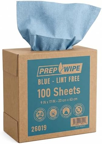 Lint-Free Cleaning Towels | Heavy Duty, Solvent Resistant Wipes for Auto Body & Industrial Prep | 100 Pack, 9" x 17", Blue 26019