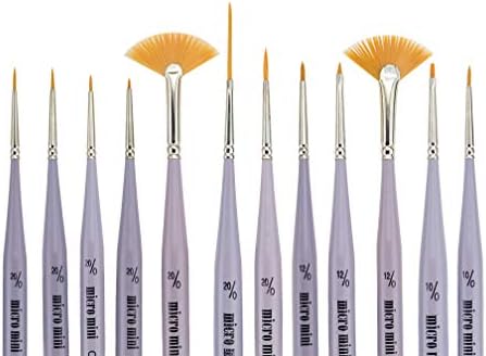 Micro Mini Fine Detail Paint Brush Set of 12 Pieces, Small Short Handle Taklon Bristles for Detailing, Paint by Number Art, Models & Nails