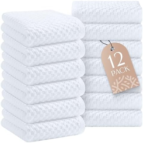 Super Absorbent Kitchen Towels 12 Pack, 15x26, White, Dobby Weave