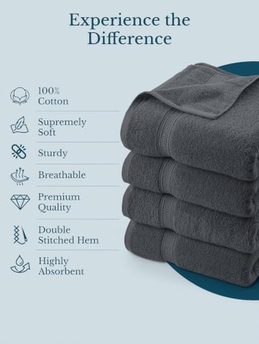 4 Pack Premium Bath Towels, 27x54 in, 600 GSM Cotton Grey