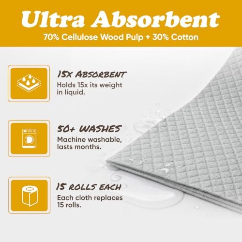 Organic Origin Swedish Dishcloths for Kitchen - Cellulose Cloths, 12 Counts
