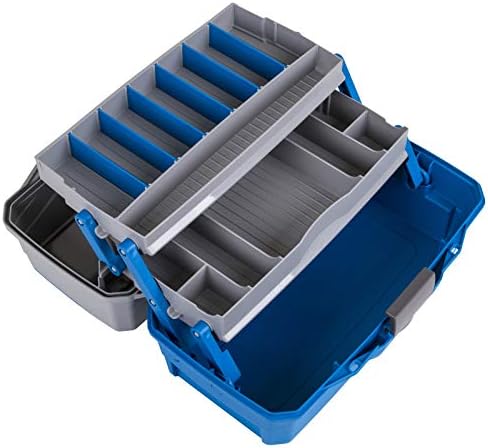Outdoors 6382 2-Tray Tackle Box, 15 Compartments, Blue and Gray