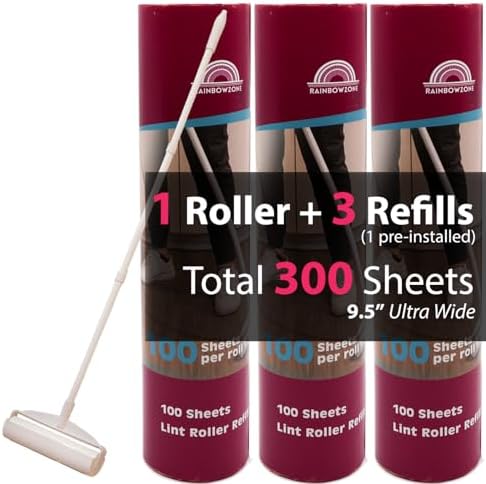 9.45 in Lint Roller for Pet Hair, 45 in Long Handle, 300 Sheets