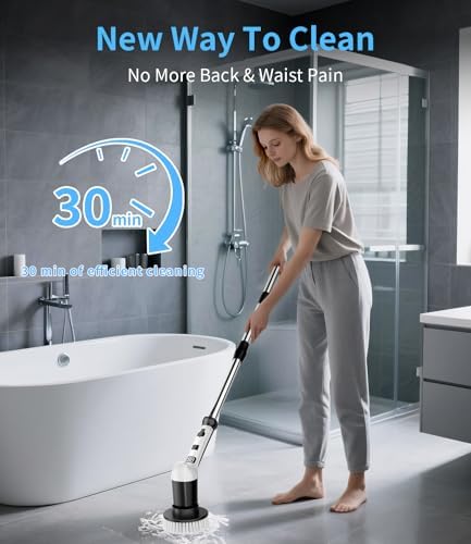 Electric Spin Scrubber, Cordless Power Shower Cleaning Brush for Bathroom