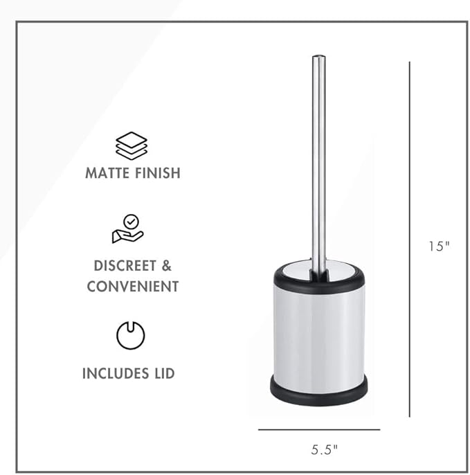 ToiletTree Products Toilet Brush with Lid - Sleek Bowl Brush and Holder - Heavy-Weight Base - Lidded Toilet Bowl Cleaner - White