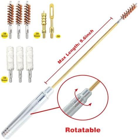 9mm Gun Cleaning Kit with 30ml Oil, Snake & Bronze Brush with Portable Case