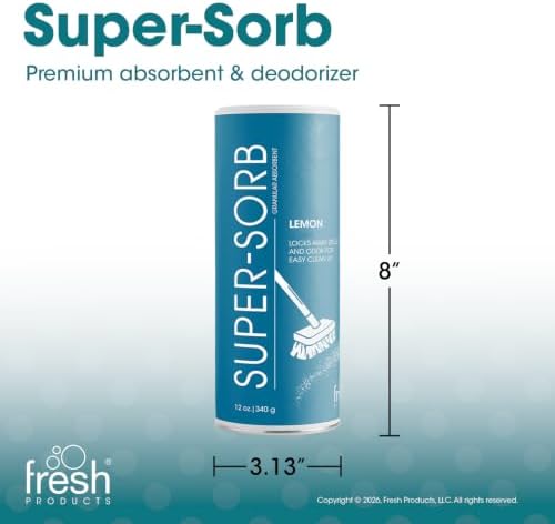 Super Sorb Heavy Duty Absorbent Deodorizer Spill Solution Versatile Powerful Eliminates Odors Absorbs Spills Soaks Up Vomit 12oz can 6 pack Lemon
