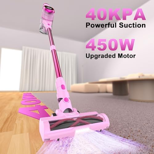 V500 Cordless Vacuum Cleaner for Home, 40000Pa/450W Stick Vacuum with LED Touch Screen, Charging Wall Dock, Anti-Tangle, Lightweight Handheld Vacuum for Pet Hair, Hard Floor, Carpet