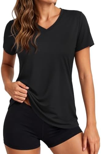 Women's V-Neck T Shirt Short Sleeve UPF 50+ Quick Dry Workout Tops