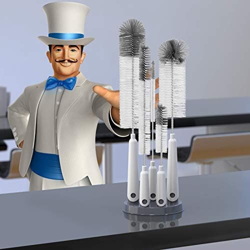 5 Pack Bottle Brush Cleaning Set with Storage Holder, White