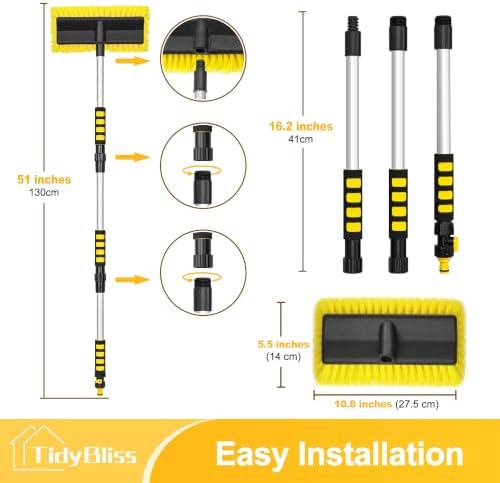 Car Wash Brush with Hose Attachment, 51" Aluminum Long Handle