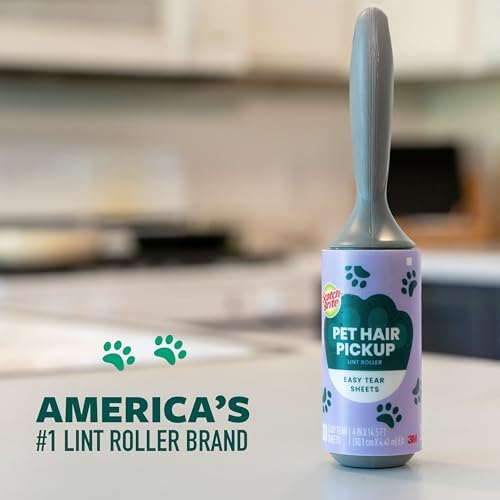 Pet Hair Pickup Lint Roller with Handle, 50% Stickier, Fur and Fluff Remover for Clothes Furniture and Pet Beds, 12 Pack, 360 Easy-Tear Sheets Total