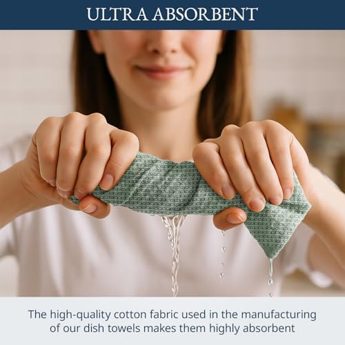 100% Cotton Kitchen Towels, Absorbent Dish Towels 6 Pack - Olive
