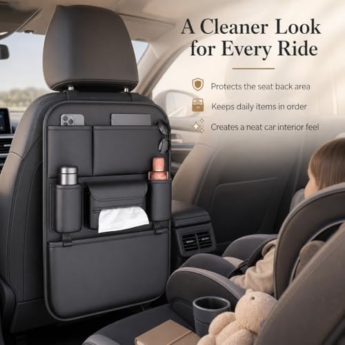 【KOVOA】 Leather Car Seat Back Organizer, 6-Pocket Waterproof Storage Holder