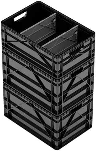 Basic Pack, Heavy Duty Stackable Storage Bins with Dividers, Black