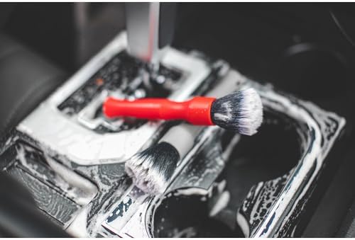 Synthetic Detailing Brush Set - Long & Short Brush - Ultra-Soft Interior Car Cleaning Brushes for, Screens, Emblems, & Tight Spaces - Red